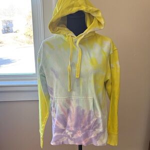 Ivory Ella Tie-Dye Yellow Lavender Hooded Sweatshirt, oversized XS